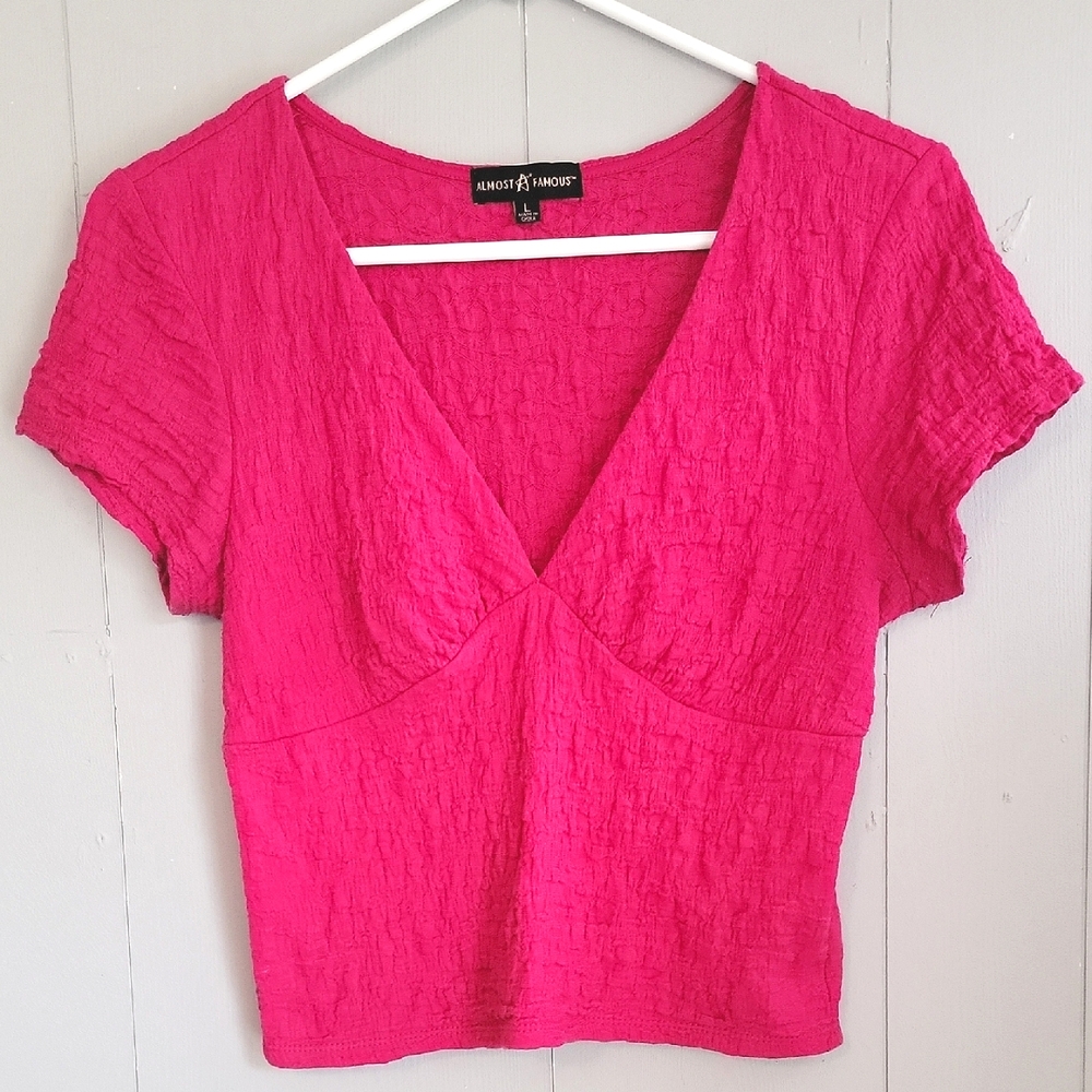 Almost Famous Pink Textured V-Neck Crop Top